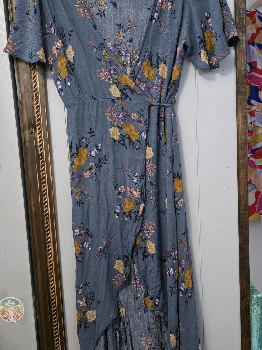 Sadie & Sage Dusty Blue Floral High-Low Wrap Dress